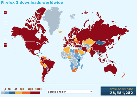 Mapa de descargas de Firefox 3